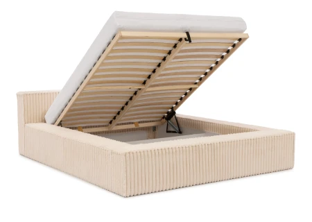 Noord - Modernes Polsterbett aus Plüschcord mit Lattenrost und großem Bettkasten