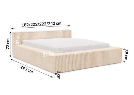 Noord - Modernes Polsterbett aus Plüschcord mit Lattenrost und großem Bettkasten