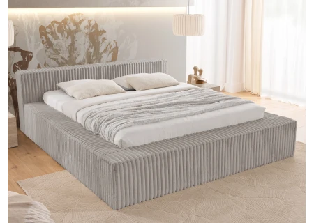 Noord - Modernes Polsterbett aus Plüschcord mit Lattenrost und großem Bettkasten