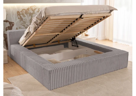 Noord - Modernes Polsterbett aus Plüschcord mit Lattenrost und großem Bettkasten