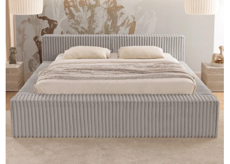 Noord - Modernes Polsterbett aus Plüschcord mit Lattenrost und großem Bettkasten