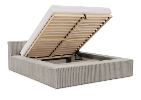 Noord - Modernes Polsterbett aus Plüschcord mit Lattenrost und großem Bettkasten