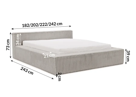 Noord - Modernes Polsterbett aus Plüschcord mit Lattenrost und großem Bettkasten