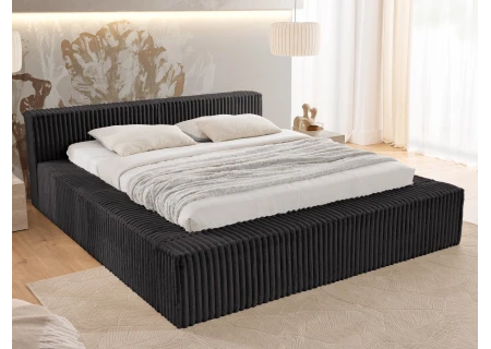 Noord - Modernes Polsterbett aus Plüschcord mit Lattenrost und großem Bettkasten