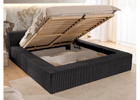 Noord - Modernes Polsterbett aus Plüschcord mit Lattenrost und großem Bettkasten