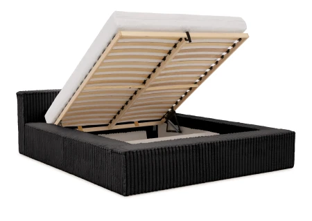 Noord - Modernes Polsterbett aus Plüschcord mit Lattenrost und großem Bettkasten