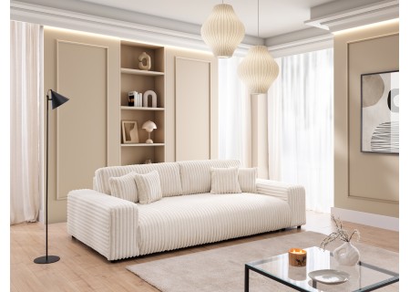 Mollis - Sofa mit Schlaffunktion und Bettkasten aus Plüschcord mit schöner Sitzkomfort