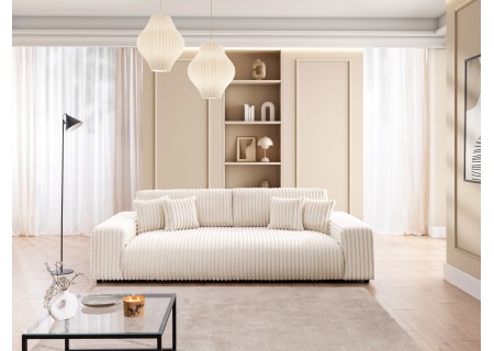 Mollis - Sofa mit Schlaffunktion und Bettkasten aus Plüschcord mit schöner Sitzkomfort