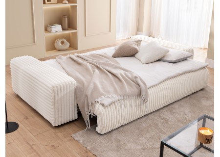 Mollis - Sofa mit Schlaffunktion und Bettkasten aus Plüschcord mit schöner Sitzkomfort