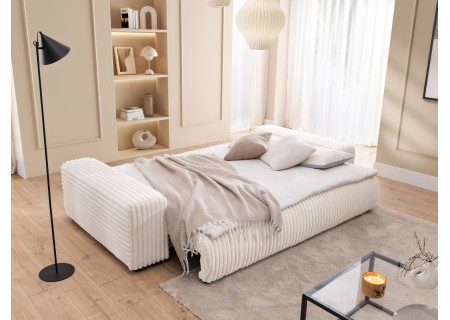 Mollis - Sofa mit Schlaffunktion und Bettkasten aus Plüschcord mit schöner Sitzkomfort