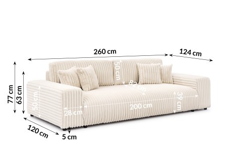 Mollis - Sofa mit Schlaffunktion und Bettkasten aus Plüschcord mit schöner Sitzkomfort