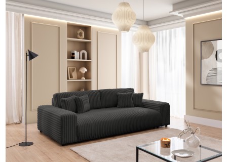 Mollis - Sofa mit Schlaffunktion und Bettkasten aus Plüschcord mit schöner Sitzkomfort
