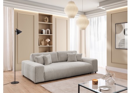 Mollis - Sofa mit Schlaffunktion und Bettkasten aus Plüschcord mit schöner Sitzkomfort