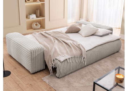 Mollis - Sofa mit Schlaffunktion und Bettkasten aus Plüschcord mit schöner Sitzkomfort