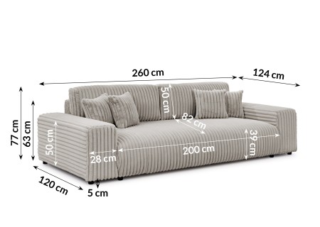 Mollis - Sofa mit Schlaffunktion und Bettkasten aus Plüschcord mit schöner Sitzkomfort