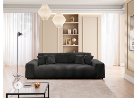 Mollis - Sofa mit Schlaffunktion und Bettkasten aus Plüschcord mit schöner Sitzkomfort