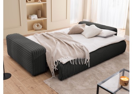 Mollis - Sofa mit Schlaffunktion und Bettkasten aus Plüschcord mit schöner Sitzkomfort