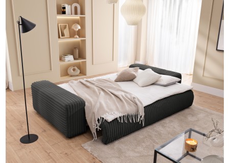 Mollis - Sofa mit Schlaffunktion und Bettkasten aus Plüschcord mit schöner Sitzkomfort