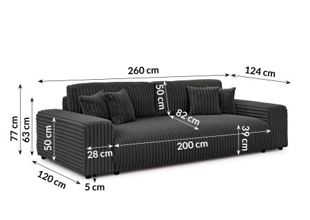 Mollis - Sofa mit Schlaffunktion und Bettkasten aus Plüschcord mit schöner Sitzkomfort