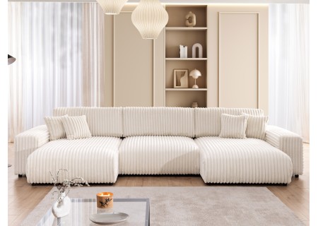 Mollis - Wohnlandschaft mit Schlaffunktion und Bettkasten aus Plüschcord mit schöner Sitzkomfort