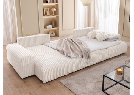 Mollis - Wohnlandschaft mit Schlaffunktion und Bettkasten aus Plüschcord mit schöner Sitzkomfort