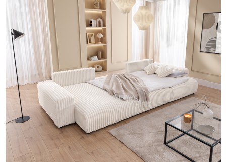 Mollis - Wohnlandschaft mit Schlaffunktion und Bettkasten aus Plüschcord mit schöner Sitzkomfort