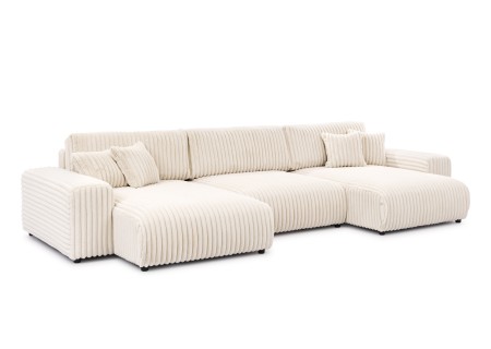 Mollis - Wohnlandschaft mit Schlaffunktion und Bettkasten aus Plüschcord mit schöner Sitzkomfort