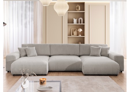 Mollis - Wohnlandschaft mit Schlaffunktion und Bettkasten aus Plüschcord mit schöner Sitzkomfort