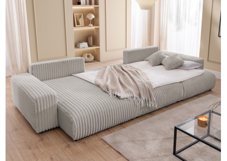 Mollis - Wohnlandschaft mit Schlaffunktion und Bettkasten aus Plüschcord mit schöner Sitzkomfort