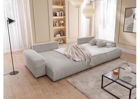 Mollis - Wohnlandschaft mit Schlaffunktion und Bettkasten aus Plüschcord mit schöner Sitzkomfort