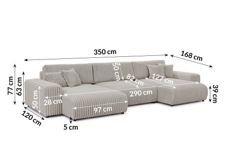 Mollis - Wohnlandschaft mit Schlaffunktion und Bettkasten aus Plüschcord mit schöner Sitzkomfort