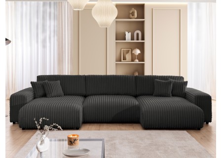 Mollis - Wohnlandschaft mit Schlaffunktion und Bettkasten aus Plüschcord mit schöner Sitzkomfort