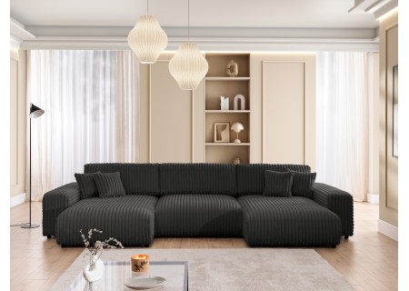 Mollis - Wohnlandschaft mit Schlaffunktion und Bettkasten aus Plüschcord mit schöner Sitzkomfort