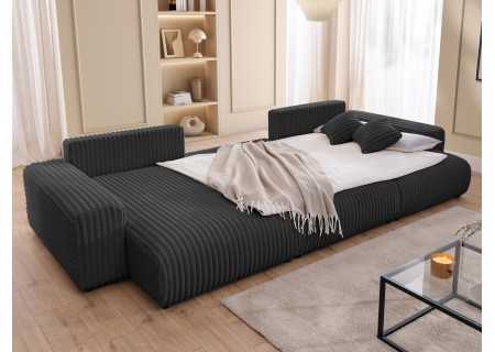 Mollis - Wohnlandschaft mit Schlaffunktion und Bettkasten aus Plüschcord mit schöner Sitzkomfort