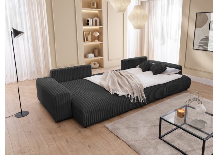 Mollis - Wohnlandschaft mit Schlaffunktion und Bettkasten aus Plüschcord mit schöner Sitzkomfort