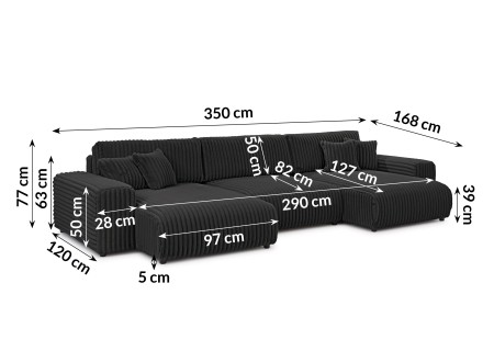 Mollis - Wohnlandschaft mit Schlaffunktion und Bettkasten aus Plüschcord mit schöner Sitzkomfort