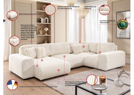 Mollis - Wohnlandschaft im XXL-Format aus Plüschcord mit schöner Sitzkomfort