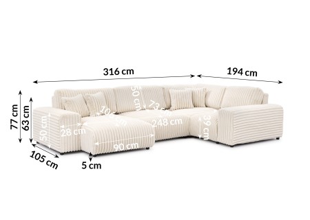 Mollis - Wohnlandschaft im XXL-Format aus Plüschcord mit schöner Sitzkomfort