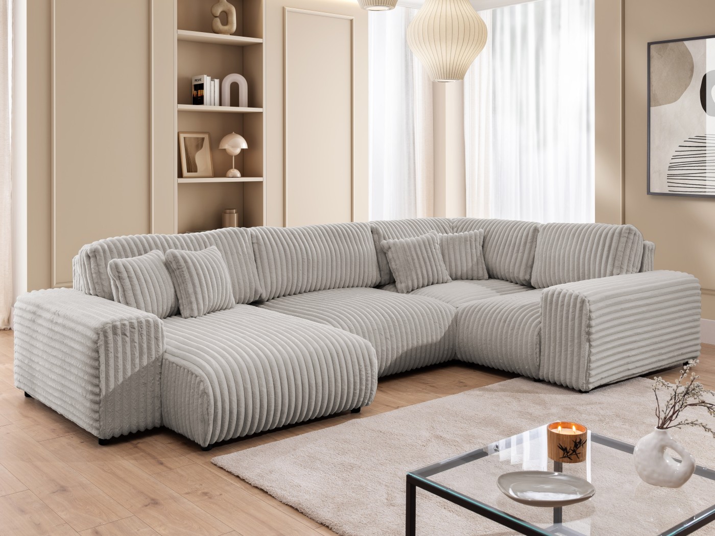 Mollis - Wohnlandschaft im XXL-Format aus Plüschcord mit schöner Sitzkomfort