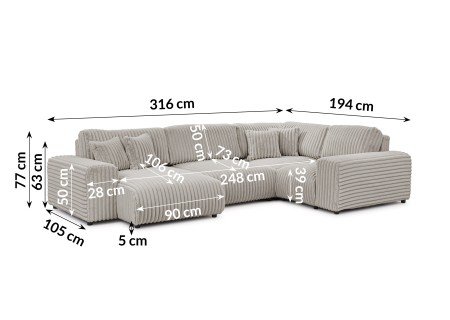 Mollis - Wohnlandschaft im XXL-Format aus Plüschcord mit schöner Sitzkomfort