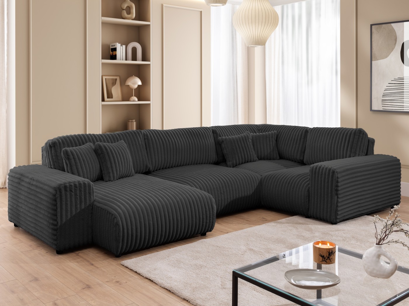 Mollis - Wohnlandschaft im XXL-Format aus Plüschcord mit schöner Sitzkomfort