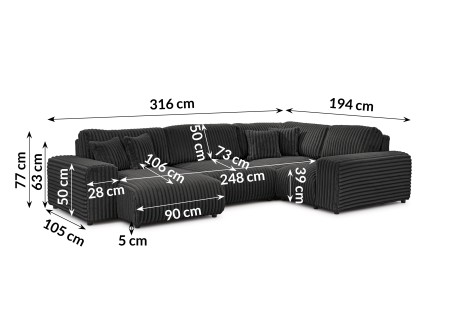 Mollis - Wohnlandschaft im XXL-Format aus Plüschcord mit schöner Sitzkomfort