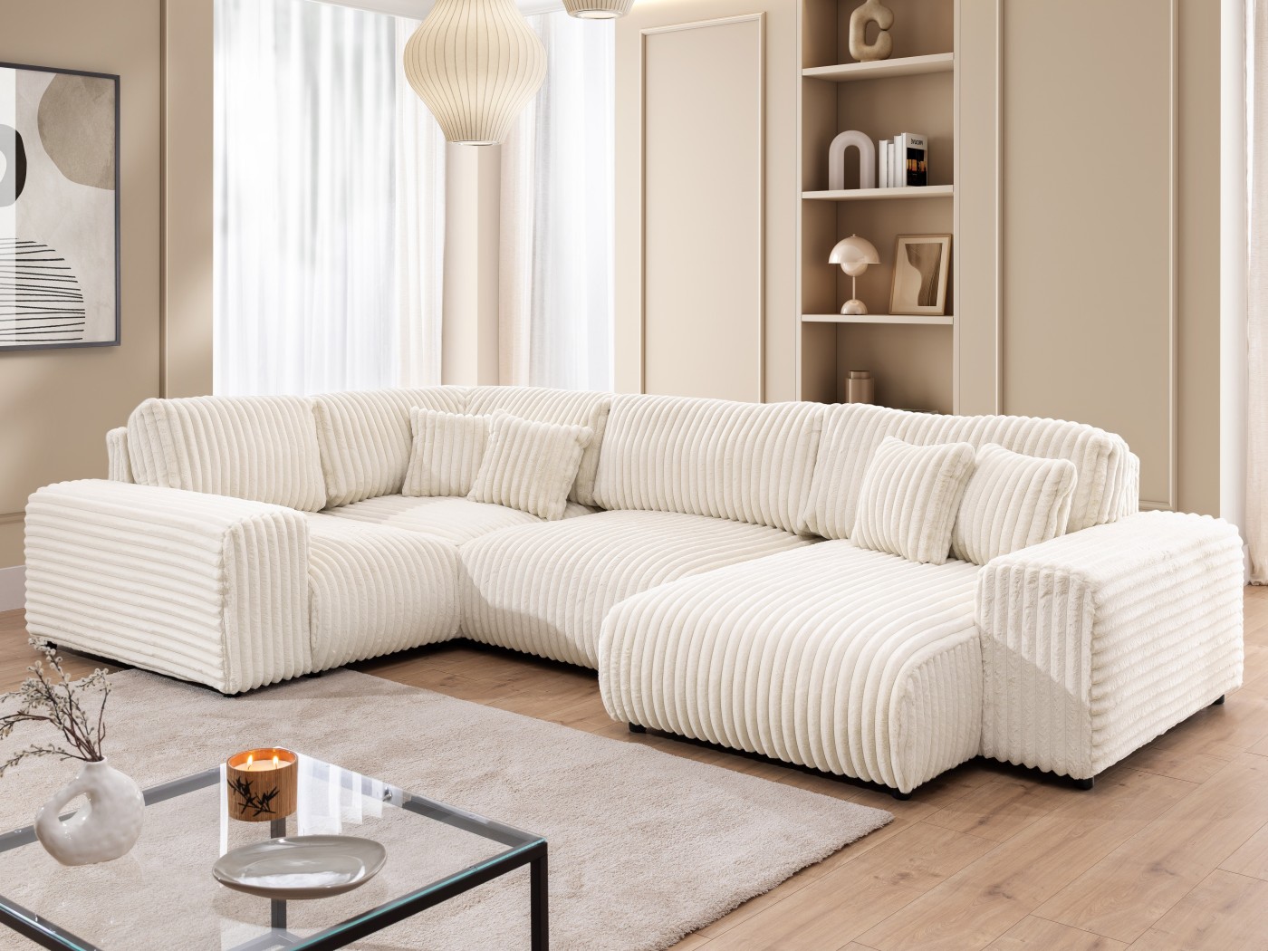 Mollis - Wohnlandschaft im XXL-Format aus Plüschcord mit schöner Sitzkomfort