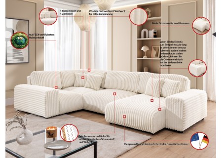 Mollis - Wohnlandschaft im XXL-Format aus Plüschcord mit schöner Sitzkomfort