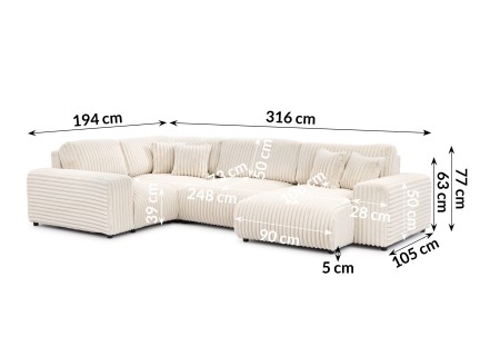 Mollis - Wohnlandschaft im XXL-Format aus Plüschcord mit schöner Sitzkomfort