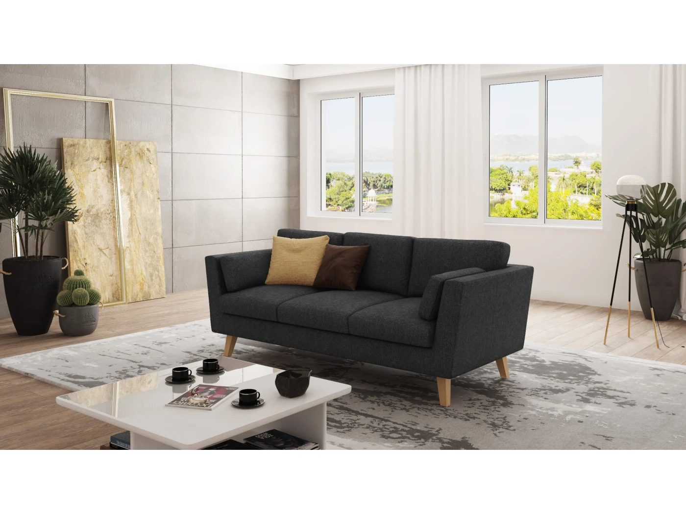 Violet - Sofa 3-Sitzer mit Holzfüßen im skandinavischen Stil