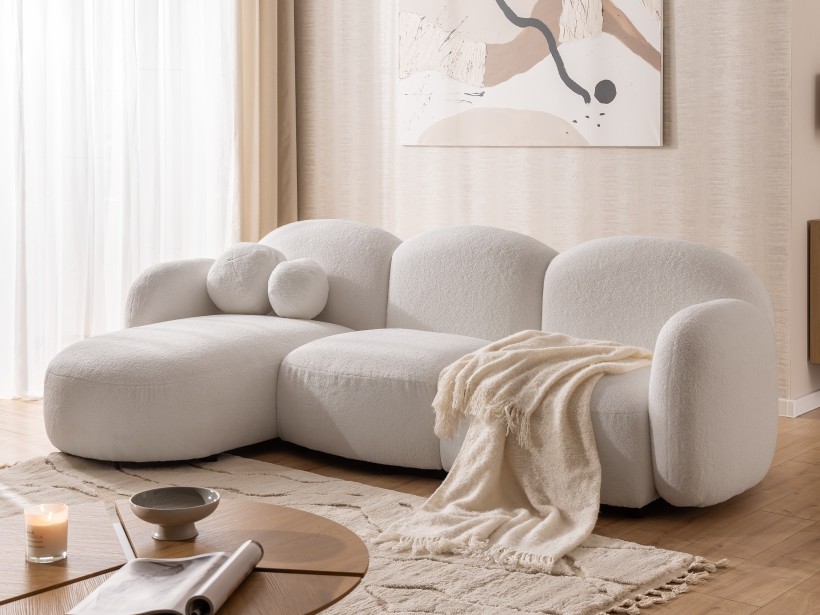 Nuvola - Modernes Ecksofa L-Form aus Bouclé-Stoff mit abgerundetem Design und hohem Sitzkomfort