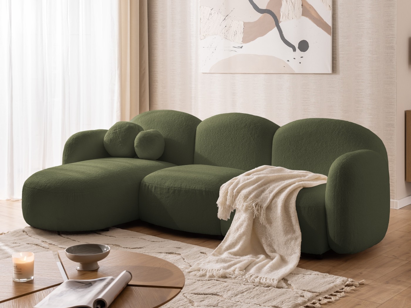 Nuvola - Modernes Ecksofa L-Form aus Bouclé-Stoff mit abgerundetem Design und hohem Sitzkomfort