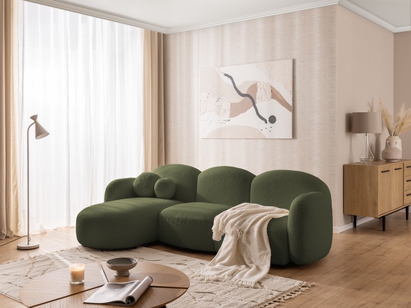 Nuvola - Modernes Ecksofa L-Form aus Bouclé-Stoff mit abgerundetem Design und hohem Sitzkomfort