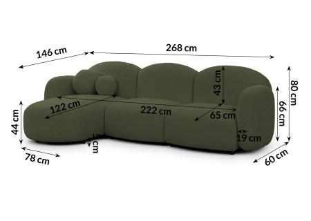 Nuvola - Modernes Ecksofa L-Form aus Bouclé-Stoff mit abgerundetem Design und hohem Sitzkomfort